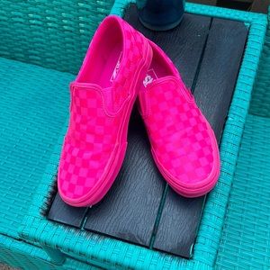 VANS bright pink checkered slip ons size 8.5